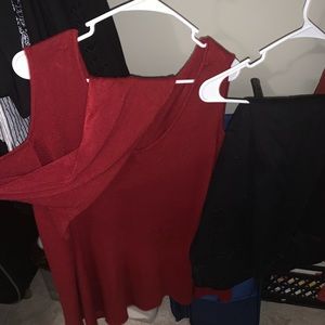 Red Sweater With Naked Shoulder